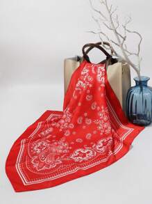 1pc Women Pattern Red Cashew Printed Bandana/Headscarf/Neck Scarf - Red - View 7