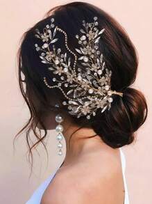 1pc Crystal Hair Comb, Handmade Woven Rhinestone Bridal Hair Accessories