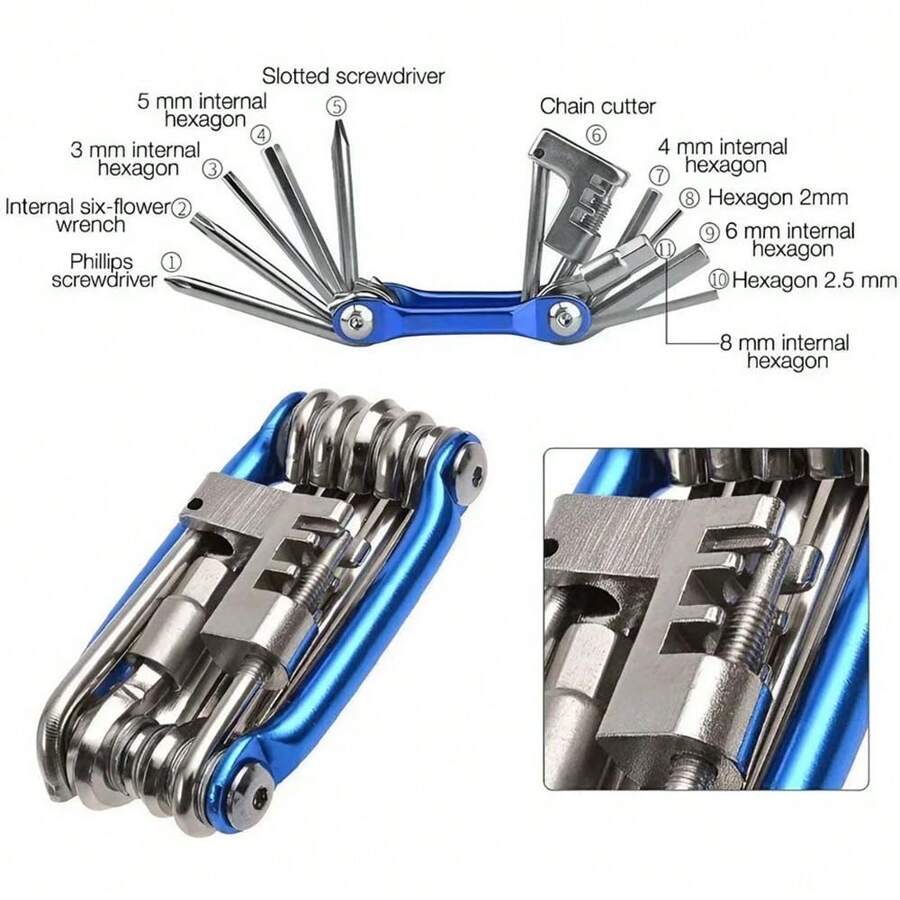 1pc 11-In-1 Colorful Multi-Function Bicycle Repair Tool Set With T25 Chain Breaker - Multicolor - View 1