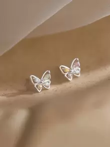 1 对精致蝴蝶彩色锆石耳钉，适合女性、朋友日常佩戴