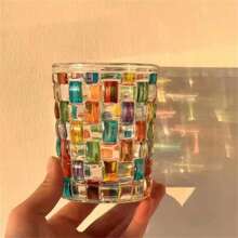 1pc 270ml/9oz Multifunction Glass Coffee Cup With Painted Lighting Effect Design, Suitable For Camping, Tea Cup, Decoration, Aroma Diffuser