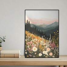 1 件野花风景画、山地日落印刷品、中世纪现代壁画、波西米亚艺术花卉帆布海报、春季客厅装饰无框 - 彩色 - 查看 3
