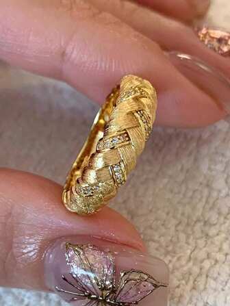 1 件 925 纯银拉丝扭纹钻石戒指简约优雅日常戒指，精致女士戒指，女士珠宝礼品，女士时尚配饰