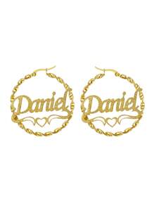 Customized Shiny Frosted Name Fried Dough Twists Ear Ring, Simple Style Personalized Charm Heart Shaped Crown Letter Lady Ring Ear Ring, Stainless Steel Exquisite Handmade Ear Ring Bride Wedding Jewelry Family Gift, Suitable For Mother's Day Gift, Birthday Anniversary Gift For Her