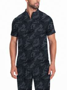 男士短袖工作服、实验室外套、美容罩衣、带口袋、透气、印花设计、套装