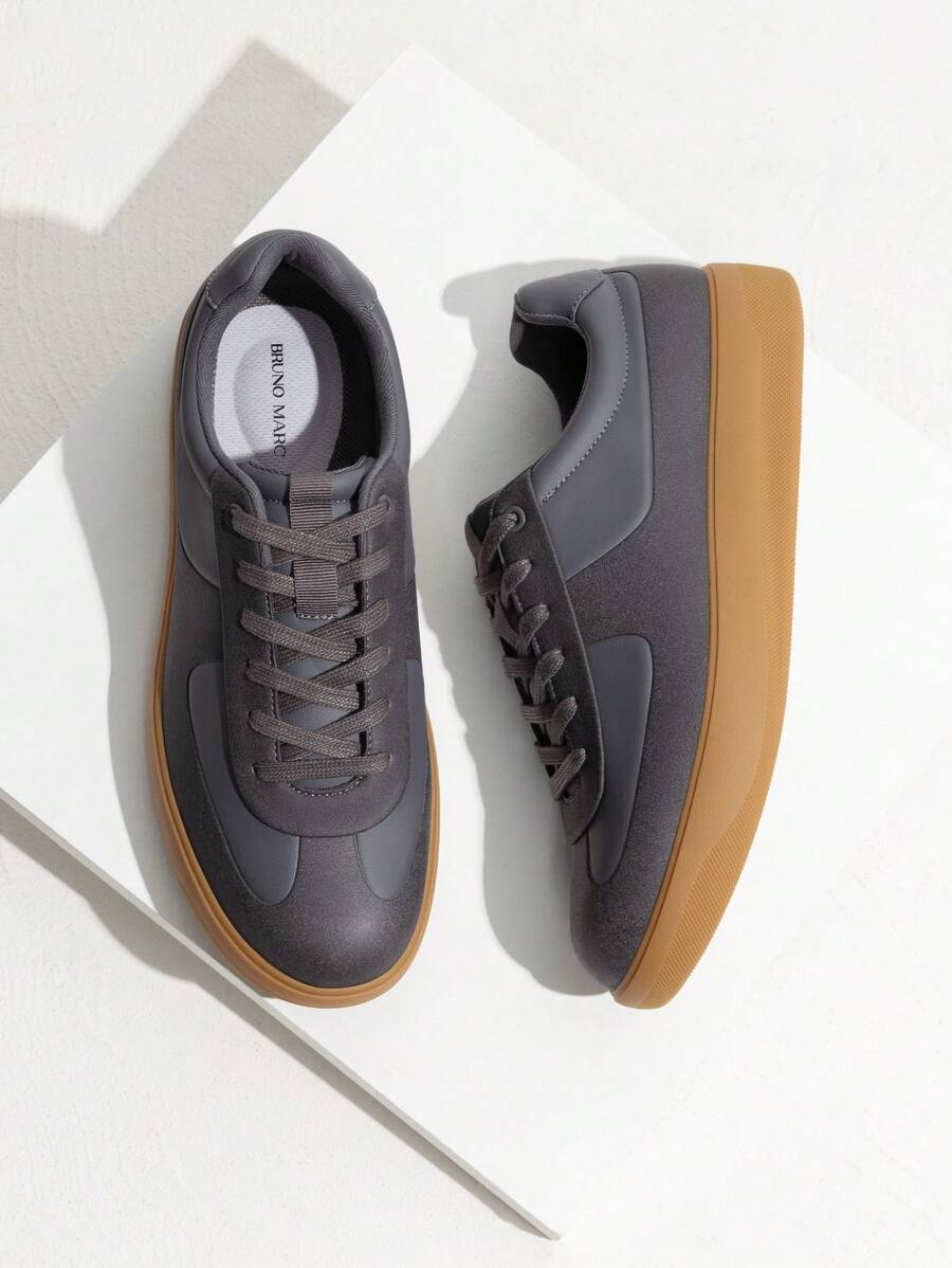 Men's Classic Textured Lace-Up Fashion Sneakers With Cushioned Support  Business Casual Shoes - Grey - View 1