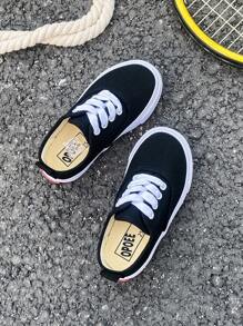 White Cloth Shoes Baby White Shoes Middle Sneakers Children's Canvas Shoes Spring And Autumn Korean Version Simple Boy And Girl Shoes Fashion Low-Top Casual Lace-Up Track Shoes Classic Low-Top Canvas Shoes All Casual Sports Skateboard Children's Shoes