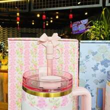 Beautiful Cup--40-Ounce Stainless Steel Strap Straw And Handle Vacuum Cup Gift Set, Suitable For Travel Vacuum Cup As A Gift,Official Logistics Supported - 繁花粉色 - 查看 5