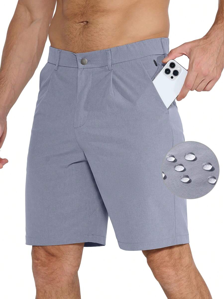 Men's 9" Golf Shorts, Stretch Quick Dry UPF 50+ Lightweight Flat Front Shorts With 5 Pockets For Hiking & Work