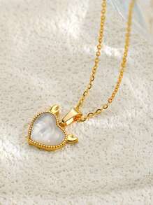 1 件精致可爱的金属和珍珠母材料心形吊坠项链，带花卉装饰，适合女性休闲佩戴，约会或浪漫场合，如情人节、妈妈、母亲、母亲节、礼物