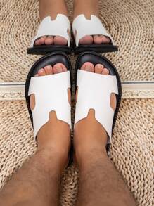 男士平底凉鞋拖鞋，舒适阿拉伯复古风格男士人字拖，白色鞋子 - 白色 - 查看 4