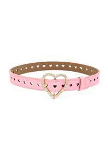 Kids' Leather Belt, Girls' Faux Crystal Heart Shape Metal Buckle Belt - one-size - View 11