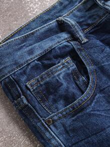 男式深蓝色褶皱风琴侧袋修身直筒牛仔裤