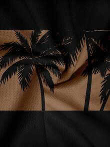 Men's Palm Tree Print Short Sleeve T-Shirt And Shorts 2 Pieces Beach Vacation Set - Brown - View 7
