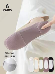 6 Pairs Women's Multi-Color Invisible Socks, Spring/Summer, Silky, Soft Foam Cushion Shock Absorbing, Non-Slip, Thin & Breathable, For Home, Commute, Leisure, Vacation, Holiday Gift (No Paper Card)