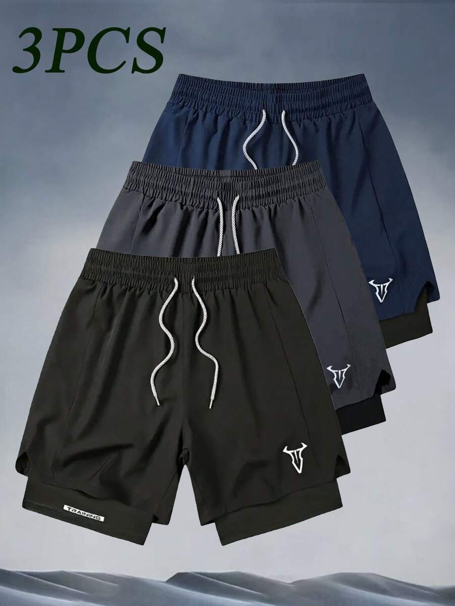 Men's Quick Dry Breathable Sport Shorts, 2 In 1 Casual Fitness Running Shorts