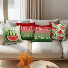 4er Set Kissenbezüge mit Wassermelonen Muster, einseitiger Muster, Sommer