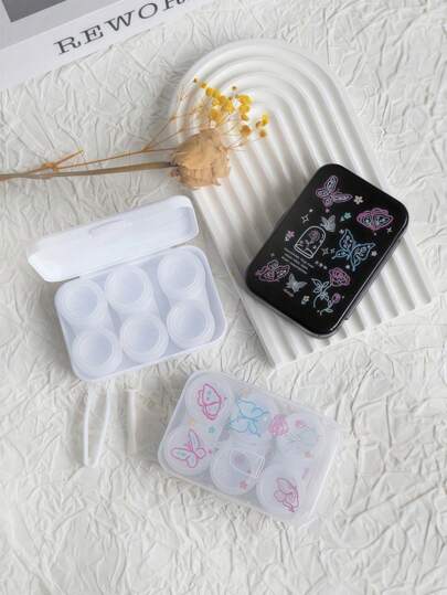 XIANG YU 三合一甜美清新蝴蝶形隐形眼镜盒，带拆卸工具，便携式防漏隐形眼镜盒套装，非常适合旅行和家庭护理盒容器浸泡和储存套件眼部隐形眼镜眼部彩色隐形眼镜化妆