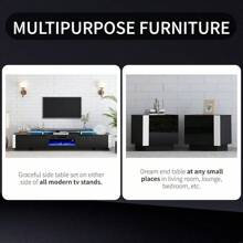 Set Of 2 End Tables With Storage, Modern High Gloss Entertainment Side Tables With 2 Cabinet Doors, Practical Storage Solution For Living Room, Bedroom And Office, Black - màu đen - Xem 7
