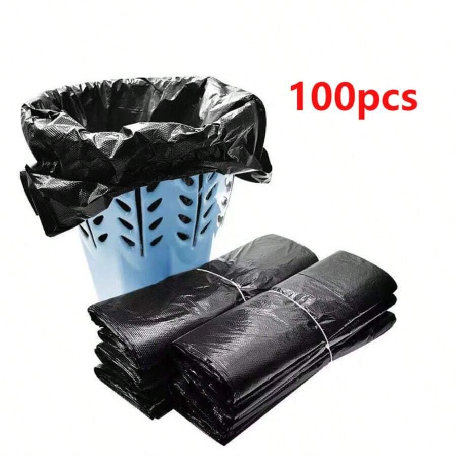 100 piezas de bolsas de basura domésticas mejoradas y reforzadas, bolsas de basura negras desechables con asas, de alta resistencia