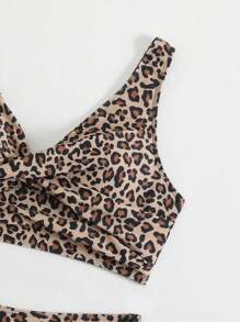 2pcs/Set Latest Fashionable Leopard Print Casual Minimalist Style Outfit, Versatile For Everyday Wear - Camel - View 7