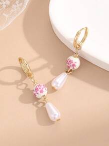 Vintage Neo-Chinese Style Ceramic Printed Earrings, Stainless Steel Imitation Ginger Jar Earrings Suitable For Women's Daily Wear