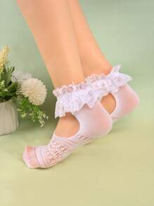 3 Pairs Women's Thin Lace Trim Breathable Elastic Ankle Leg Warmers, Low Vamp Boat Leg Warmers, Kawaii Cute