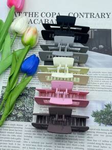 6pcs/Set Women Barrettes, Black White Brown Rectangular Tooth Design Hair Clips, Fashion & Versatile, Suitable For Everyday, Outdoor, Holiday, Party, All Seasons