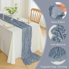 1pc Cheese Cloth Table Scarf, Bohemian Chiffon Muslin Tablecloth, Farmhouse Style Crinkle Gauze Runner, Romantic Long Cheesecloth Table Runner For Wedding, Baby Shower, Birthday, Engagement Party, Home Decor - Haze Blue 1 - View 5