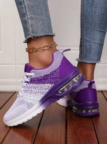 Men's Lace-Up Sports Shoes, Knit Mesh Upper Breathable, Air Cushion Shock Absorbing, Anti-Slip Soft Sole, Everyday Sneakers For Running, Gym, Suitable For Indoor And Outdoor Activities, Christmas, New Year, Valentine's Day Gift - Dark Purple - View 5