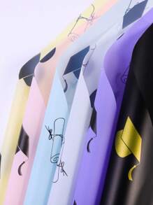 10 piezas/5 piezas de papel celofán para regalos de graduación, estilo coreano, papel semi-transparente y resistente al agua con diseño de flores de rosa, ideal para envoltura de regalos - Multicolor - Ver 7