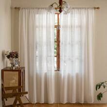2 件装 白色朦胧镜面纱 浅色半透明 客厅、卧室、厨房、浴室、咖啡厅 通用可穿杆薄纱 - 白色 - 查看 10