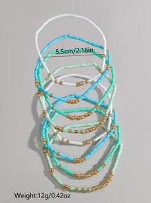 4 peças/Conjunto de Pulseiras Elásticas de Contas de Semente de Turquesa, Pulseiras Artesanais de Contas de Vidro Douradas Boho para Meninas, Joias de Férias (Contas Aleatoriamente Misturadas)