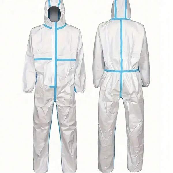 Traje protector desechable blanco con capucha, pies, puños elásticos, cintura y tobillos - impermeable, resistente al desgarro, traje de trabajo de polipropileno de 65 g/m² apto para pintura, limpieza y tareas industriales