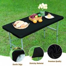 1pc Rectangle Half-Covered Tablecloth, Polyester Washable Wrinkle-Resistant Fitted Table Cover, Suitable For Indoor/Outdoor, Holiday Party, Dining, Banquet - Multicolor - View 36