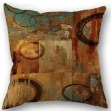 Brown Teal Geometric Print Linen Throw Pillowcases Boom Single Printed Pillow Cover For Living Room Bedroom Couch Sofa Size 45X45cm One Side