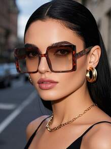 1 pieza Gafas de moda para mujer con marco cuadrado clásico y estampado de leopardo bohemio, para disfraces y fiestas