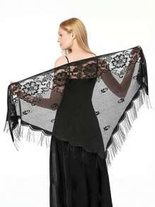 1pc Women Solid Color Crochet Lace Flower Triangular Scarf, Fashion Versatile Shawl, Breathable Sunscreen Headwrap For Dress - Flower Triangle Scarf - View 18