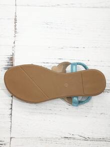 Giày sandal đế bằng đính đá hoa cho nữ, phong cách Bohemian, mũi hở quai đàn hồi, giày đi biển mùa hè thông thường, thích hợp cho lễ hội âm nhạc bãi biển - Màu xanh bạc hà - Xem 7