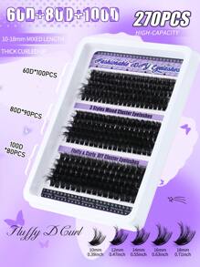 300 Stücke DIY Büschel Wimpernverlängerung, Wimpernverlängerungsset, D-Krause Wimpernverlängerungsset, 60D + 80D +100D schwarze einzelne Büschel Wimpernverlängerung 280 Paar, 9-16mm gemischte DIY Einzelbüschel Wimpernverlängerung für den Heimgebrauch - Schwarz - Übersicht 14