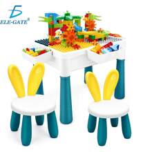 Mesa de Bloques Didáctica Incluye 346 Bloques y Dos Sillas con Respaldo en Forma de Orejas - Multicolor - Ver 2