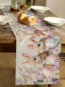 1pc Easter Bunny Eggs Table Runner, Cute Rabbit & Butterfly Spring Table Runner For Home Kitchen Dining Room Holiday Party Coffee Table Decor - Multicolor - View 4
