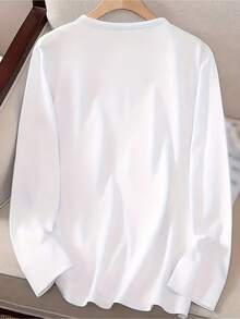 Women's Holiday Christmas T-Shirt, Long Sleeve Round Neck, 100% Polyester, Knitted Fabric, Regular Length, Patch Detail, Casual Style, Autumn Pattern Top 2025 - 白色 - 查看 2