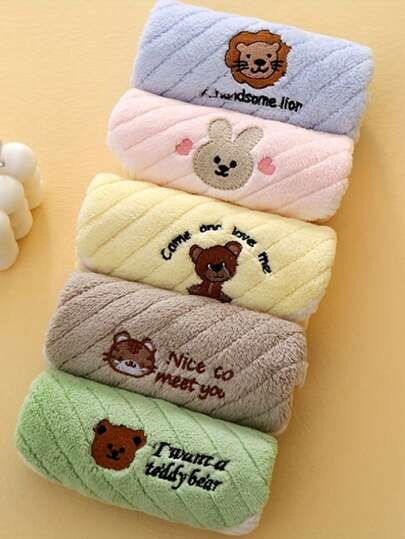 5 件装婴儿毛巾、珊瑚绒婴儿浴巾、口水围兜