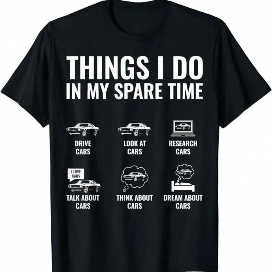Car Enthusiast T-Shirt TeThings I Do In My Spare Time Funny Car Guy Unisex Style Shirts Streetwear Short Sleeve Gift TShirt - Black - View 1
