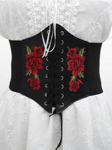 1件女士刺绣印花腰带，时尚百搭，可搭配连衣裙和外套