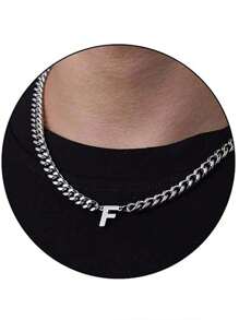 1pc Stainless Steel 26 Letter Fashion Pendant Necklace, Suitable For Daily Wear, Gift For Boyfriend/Girlfriend, Couples