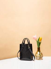 Fashion Embossed Crocodile Pattern Mini Handbag, Fit For Smartphone, Women's Shoulder Crossbody Bag