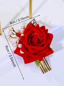 1/2/3 件玫瑰珍珠串珠叶子装饰发夹、发饰、婚礼、新娘发型、侧梳、学校用品