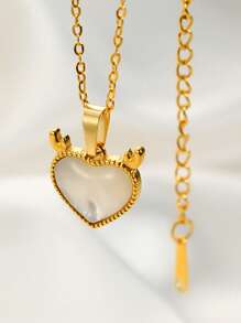 1 件精致可爱的金属和珍珠母材料心形吊坠项链，带花卉装饰，适合女性休闲佩戴，约会或浪漫场合，如情人节、妈妈、母亲、母亲节、礼物